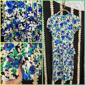 Vintage Maggy London silk rockabilly pin up Floral Midi Dress small rose euc